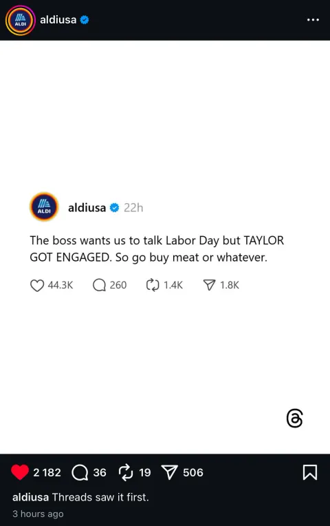 Aldi — Taylor Got Engaged. So Go Buy Meat or Whatever.