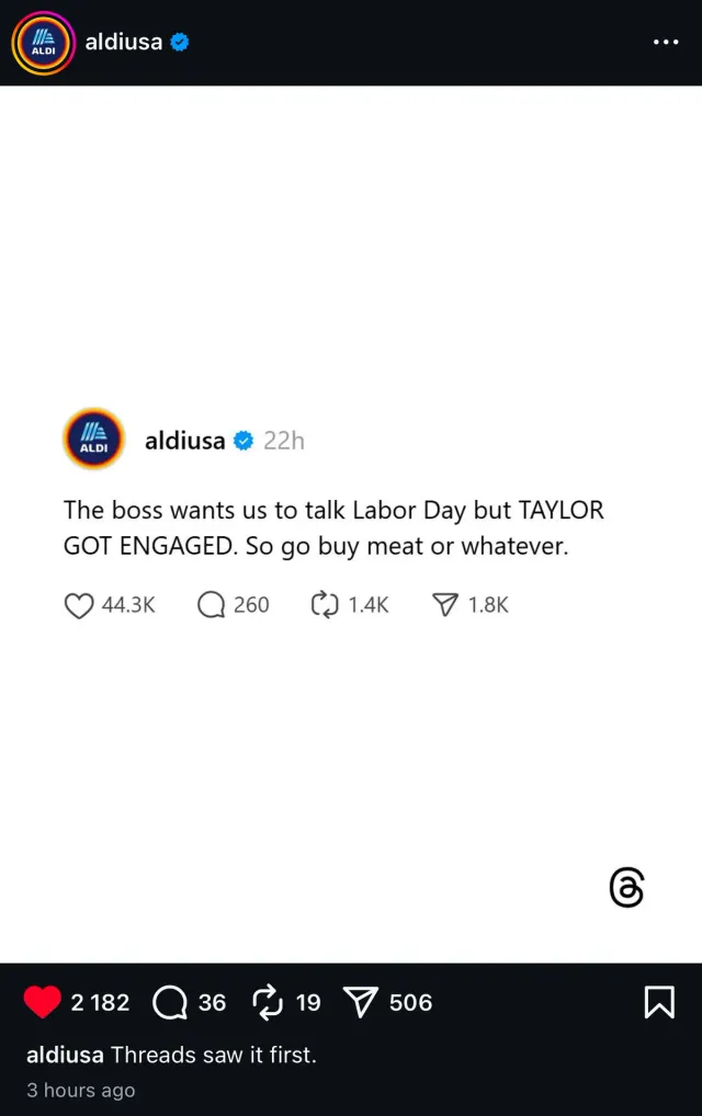 Aldi — Taylor Got Engaged. So Go Buy Meat or Whatever.