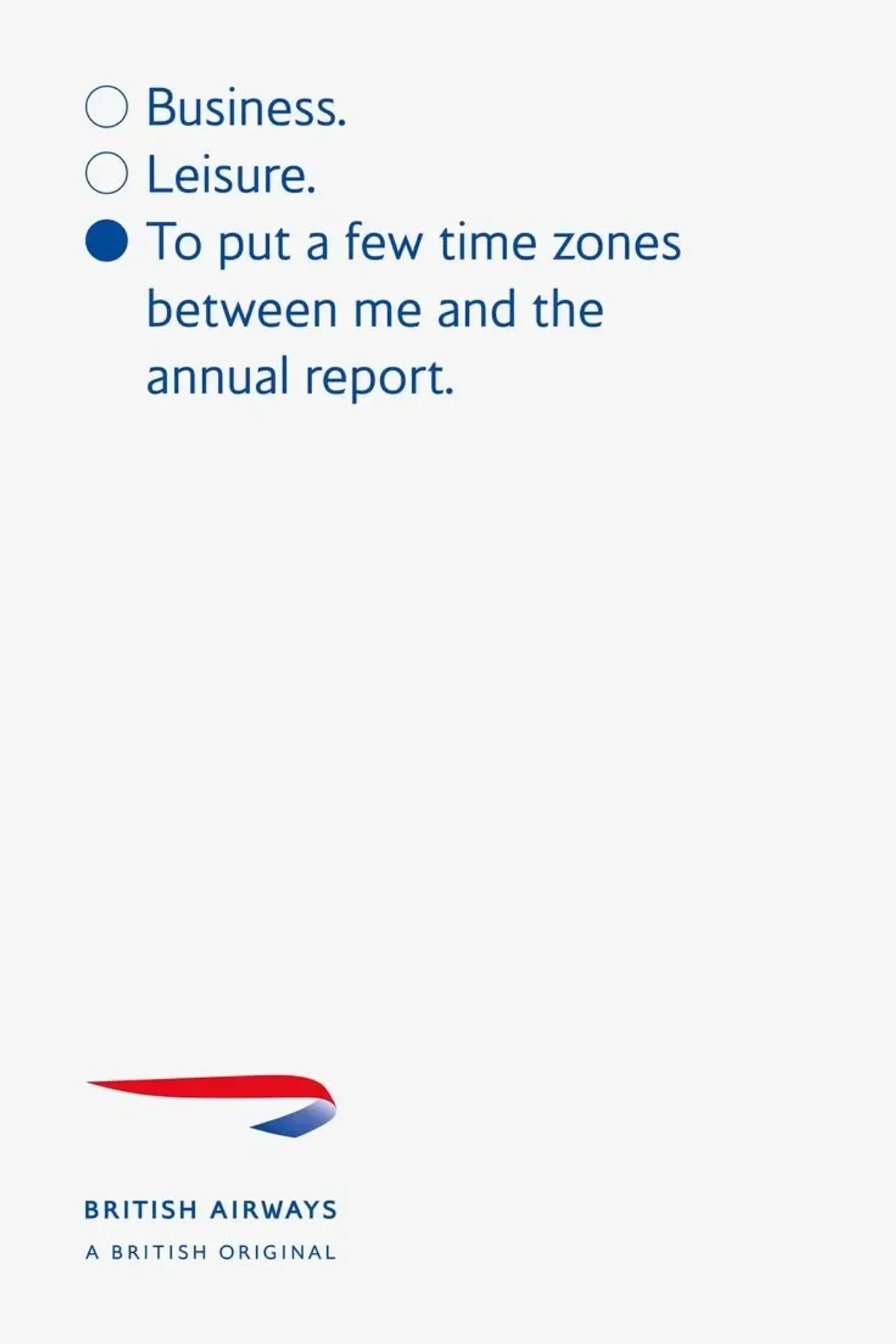 British Airways — Business / Leisure / pár časových pásem od reportu