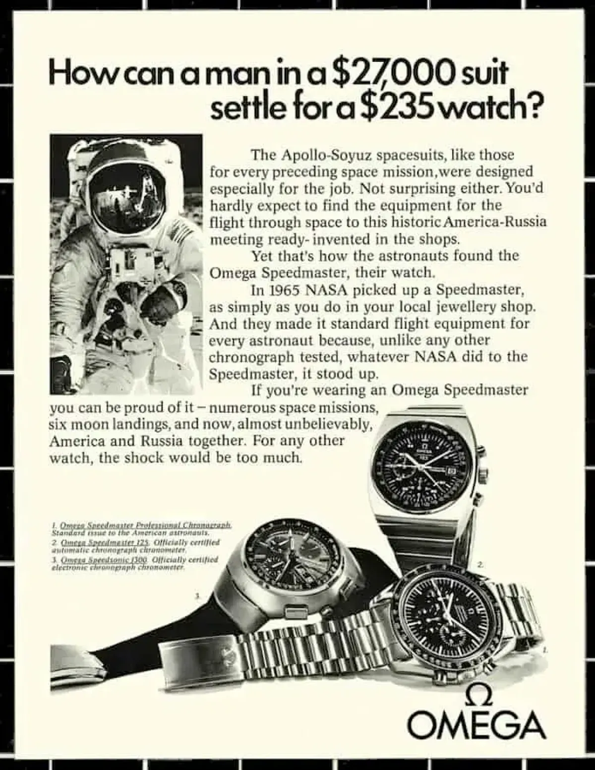 Omega — Oblek za 27 000 dolarů, hodinky za 235