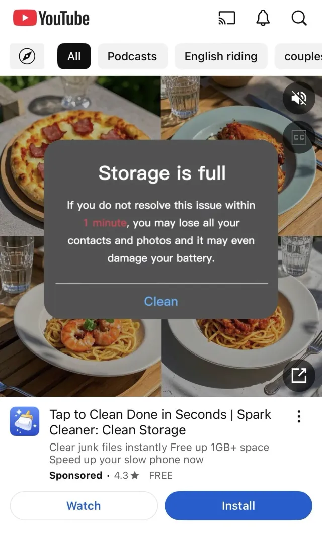 Spark Cleaner — Storage is full (fake alert)