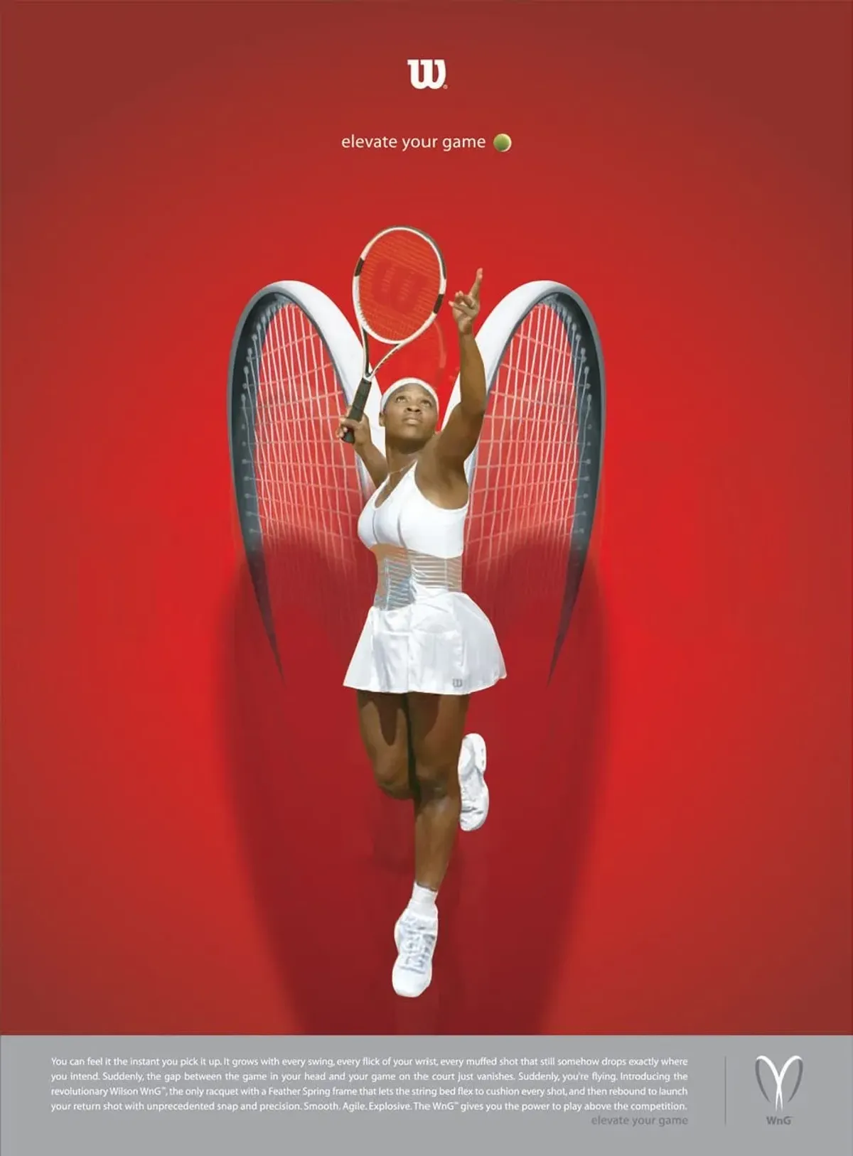 Wilson — Elevate your game (Serena s křídly z raket)